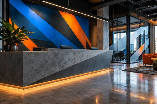 Concept reception wall mural and frosted window graphics