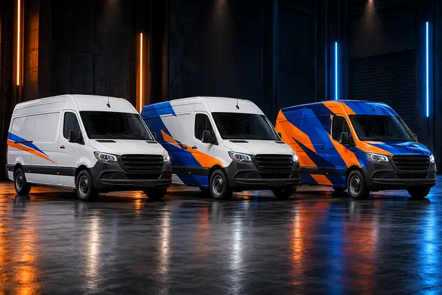 Concept comparison of three vans with different wrap coverage